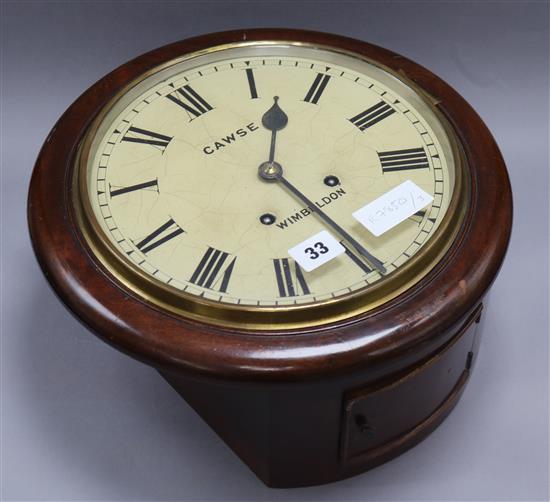 Cawse, Wimbledon. A mahogany wall clock diameter 33cm